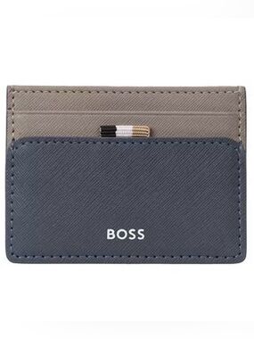 NEW Men’s Boss Zair Navy Tan Textured Card Case Wallet